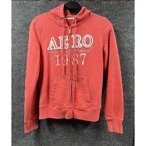 Aeropostale Aero 1987 Hoodie Womens Medium Orange Full Front Zip Sweatshirt‎